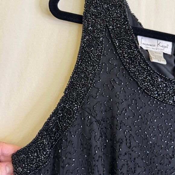 Laurence Kazar NWT Formal Dress Plus Size 2X Beaded Sequin Silk Lined Black Vtg - Picture 5 of 12